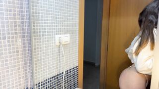 Trapped in the bathroom for rough sex with stepdad