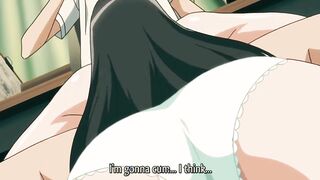 An office lady with huge boobs gets creampied while drawing