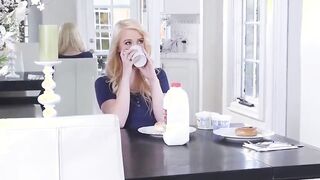 Blonde teen gets fucked by her stepmom and boyfriend